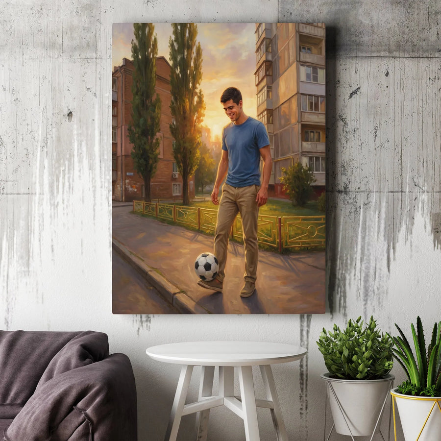 Soccer Wall Art | Urban Street Football Painting | Premium Gallery Wrapped Canvas | Gift for Soccer Player, Sports Room Decor