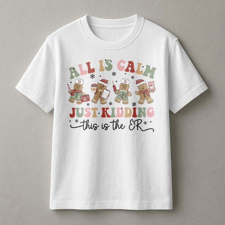 ER Nurse Christmas T-Shirt | Funny Gingerbread Medical Staff Graphic | 100% Soft Cotton Tee | Holiday Gift for Emergency Room Nurses