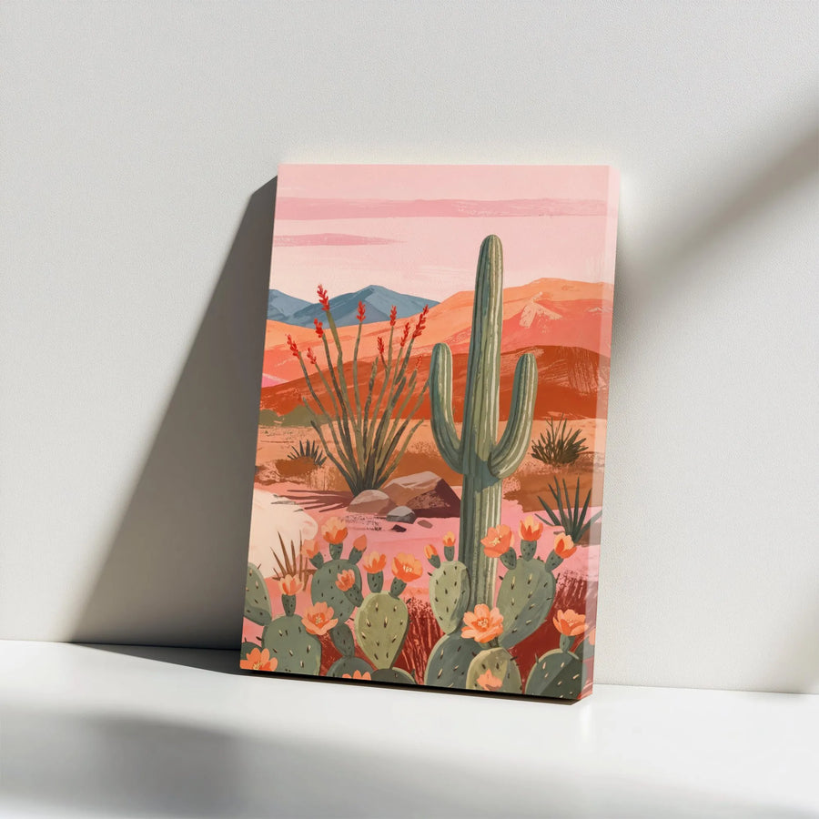 Desert Cactus Vertical Canvas | Boho Southwestern Landscape Print | Premium Thick Gallery Wrap | Living Room Wall Art Gift