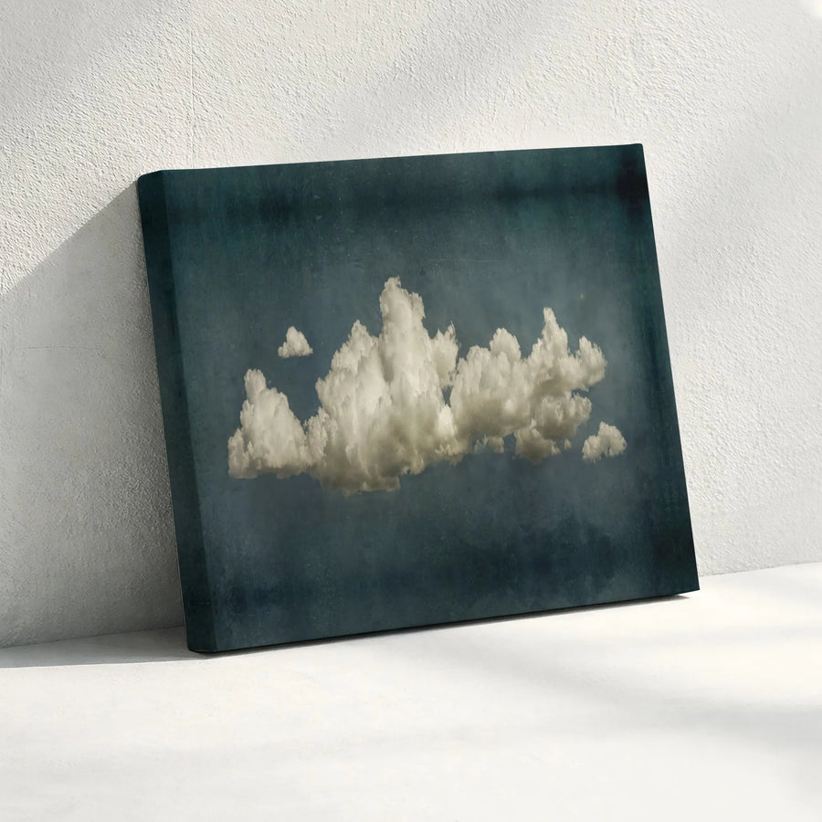 Cloud Wall Art Canvas | Moody Dark Teal Sky Minimalist Print | Premium Gallery Wrapped Decor | Modern Abstract Home Office Gift