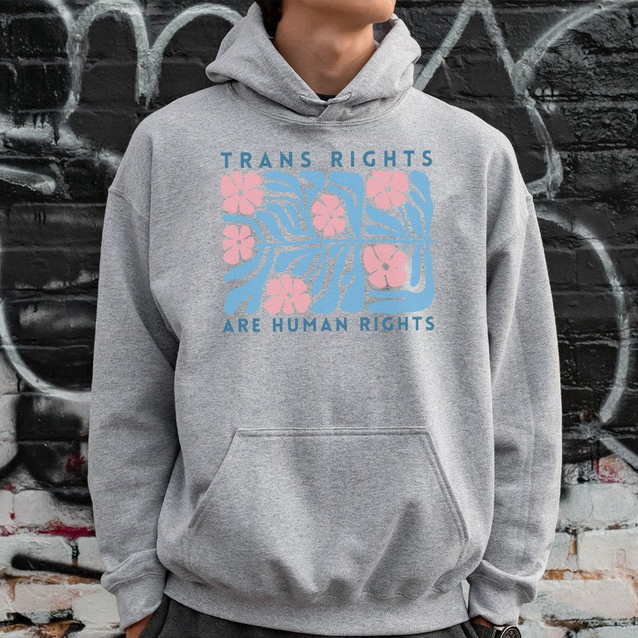 Trans Rights Are Human Rights Hoodie | Matisse Inspired Boho Floral Graphic | Premium Cotton-Poly Blend | Unisex LGBTQ Pride Gift for Allies