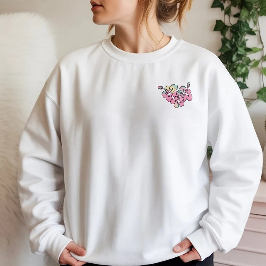 Hibiscus Flower Sweatshirt | Minimalist Pastel Graphic | Soft Cotton Blend Pullover | Summer Vacation Gift for Her
