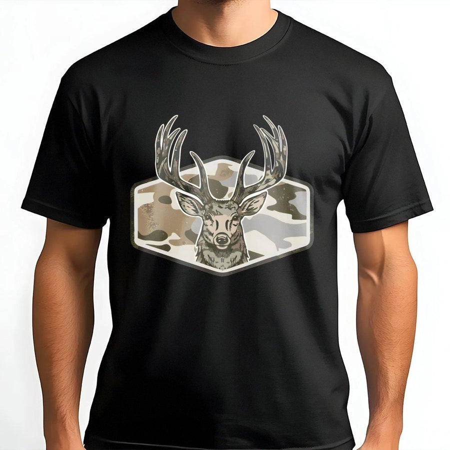 Deer Hunting T-Shirt | Camo Whitetail Buck Graphic Design | Premium 100% Cotton Apparel | Gift for Outdoorsmen and Hunters