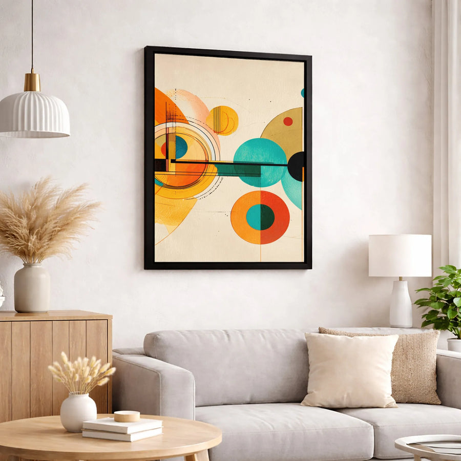 Mid-Century Modern Abstract Canvas Wall Art | Geometric Circles and Lines Print | Premium Fade-Resistant Gallery Wrap | Modern Home Decor Gift