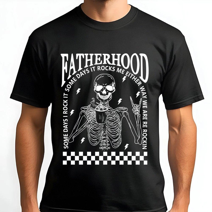 Fatherhood T-Shirt | Funny Skeleton Coffee Design | 100% Cotton Premium Tee | Unique Gift for Dad Husband First Time Dad