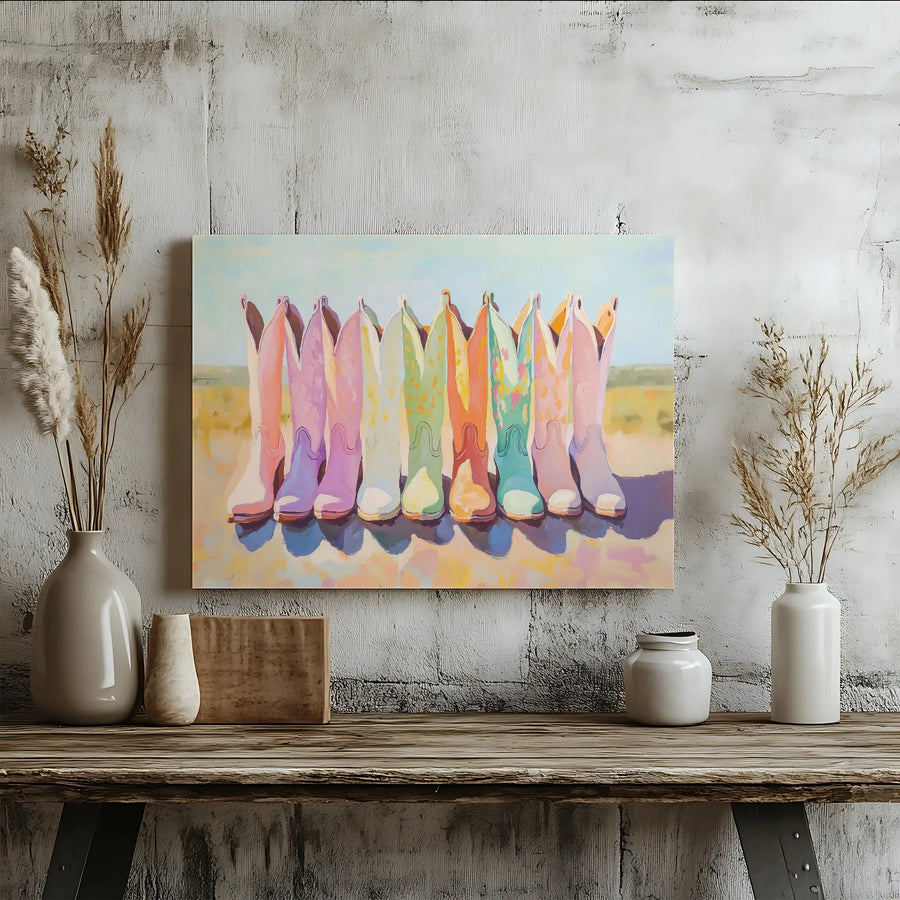 Colorful Cowboy Boots Wall Art | Western Boho Painting Print | Premium Gallery Canvas | Gift for Cowgirl Home Decor