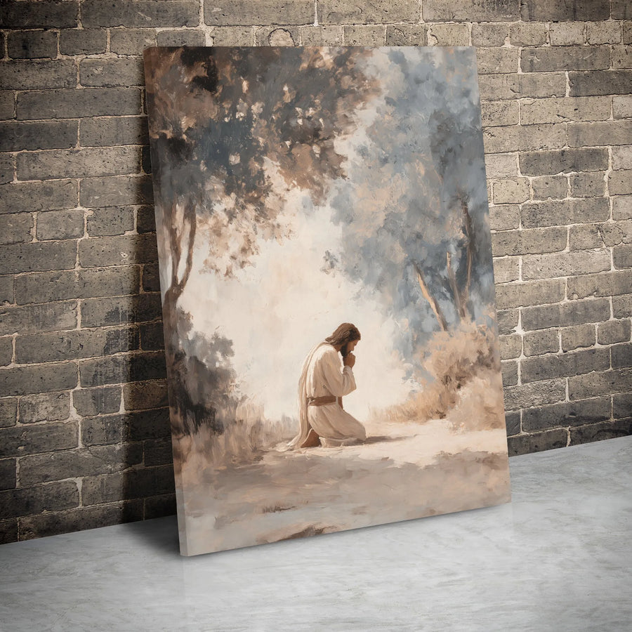 Jesus Kneeling in Prayer Canvas Art | Gethsemane Garden Portrait | Premium Gallery Wrapped Wall Decor | Religious Home Gift for Christians