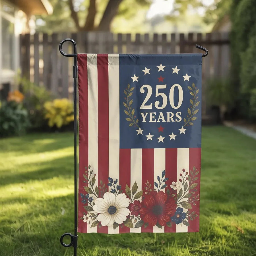 Betsy Ross 250th Anniversary Garden Flag | Patriotic US 13 Stars Floral Print Double Sided | Premium Weather-Resistant Double-Layer Polyester | America 250 Year Outdoor Collector's Yard Gift