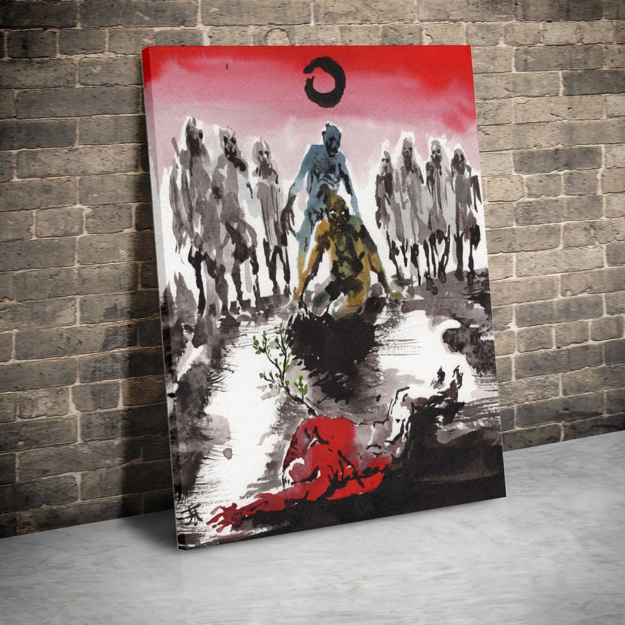 Zombie Horde Wall Art | Dark Fantasy Ink Wash Painting | 1.25 Inch Premium Gallery Canvas | Horror Decor for Living Room Gift