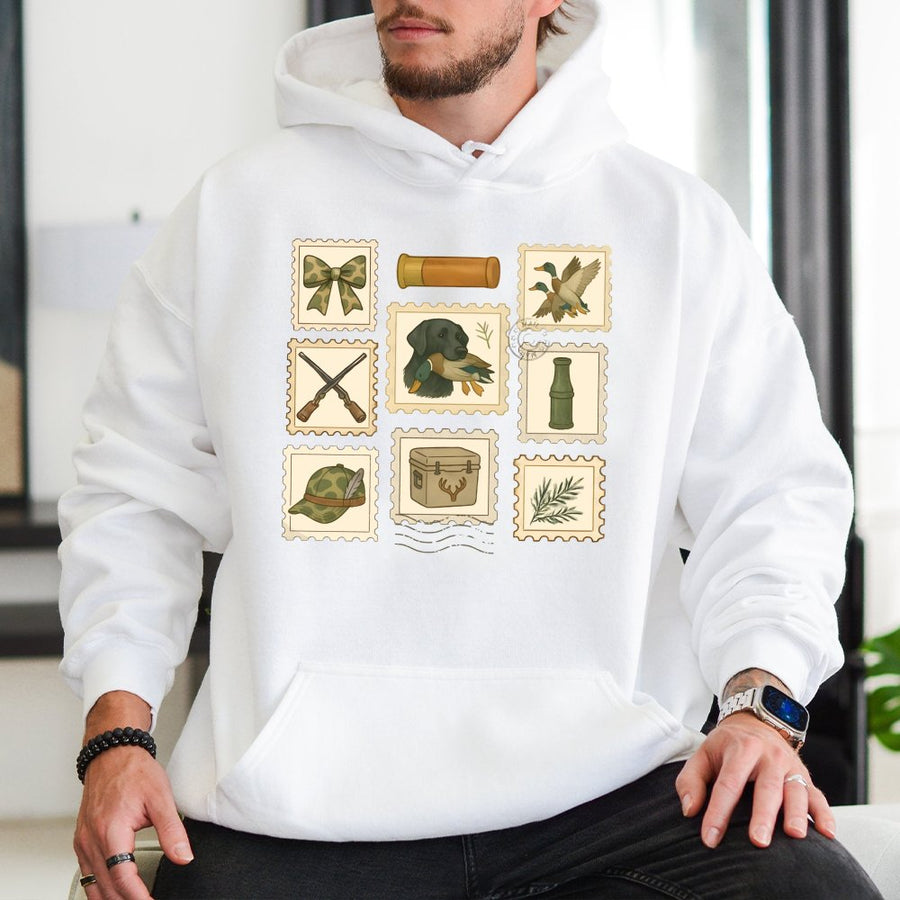 Duck Hunting Hoodie | Preppy Bows & Stamps Graphic | Premium Cotton Blend | Gift for Outdoor Lovers & Country Girls
