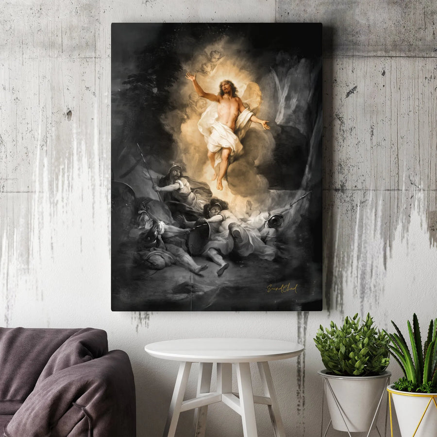 Tableau sur toile de la résurrection de Jésus | Style peinture à l'huile religieuse chrétienne spectaculaire | Toile galerie premium de 1,25" d'épaisseur | Cadeau de Pâques pour la décoration intérieure