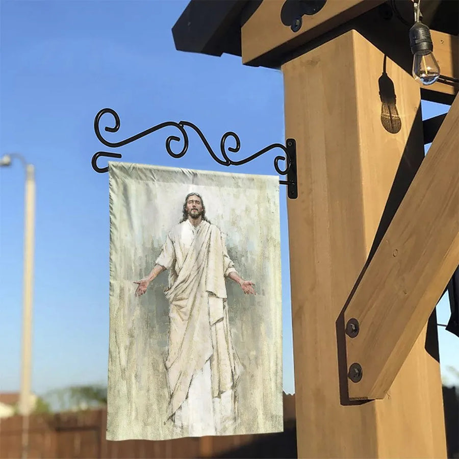 Jesus Garden Flag | Welcoming Christ Portrait | Double Sided Weather-Resistant Fabric | Christian Home Decor Gift for Believers