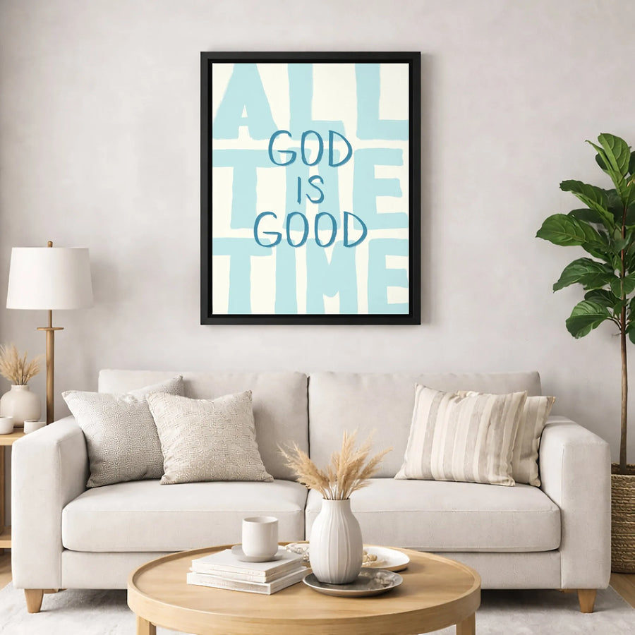 God Is Good All The Time Wall Art | Modern Blue Typography Canvas | Gallery-Wrapped Premium Print | Religious Home Decor Gift for Believers