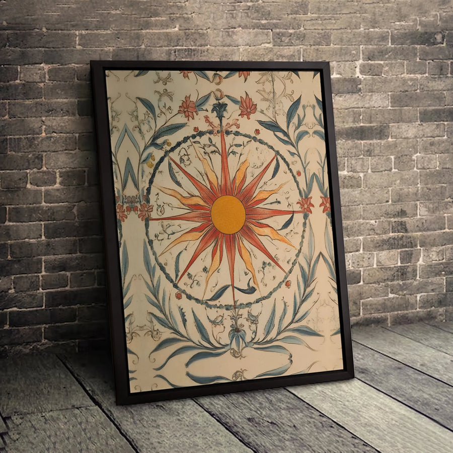 Celestial Sun Wall Art | Vintage Botanical Floral Design | Premium Gallery-Wrapped Canvas | Boho Home Decor Gift