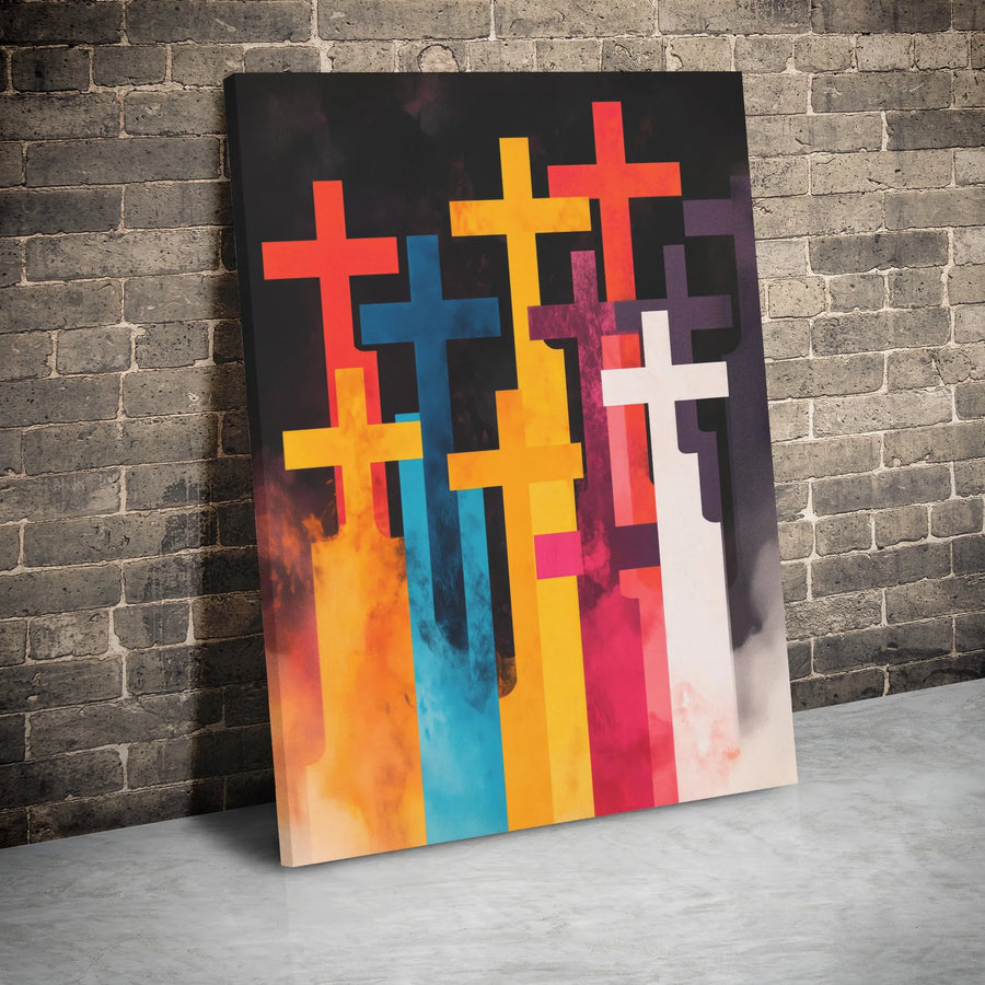 Colorful Christian Cross Canvas Art | Abstract Religious Wall Decor | Premium Gallery Wrap Print | Modern Spiritual Gift for Home and Church