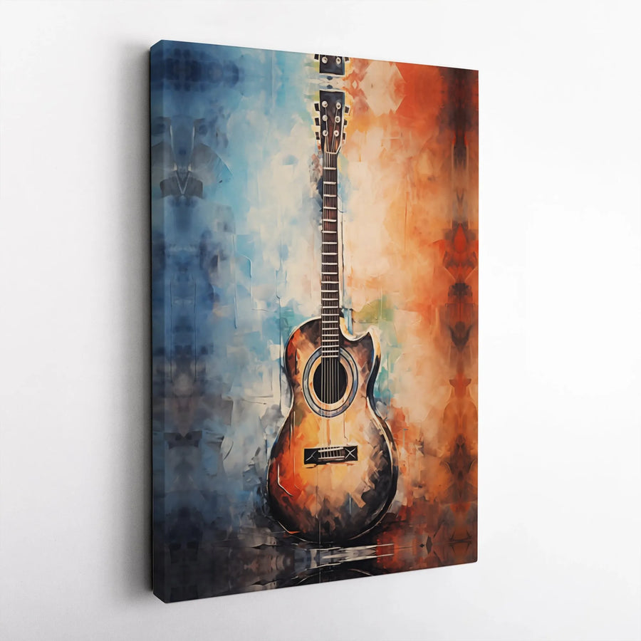 Abstract Guitar Canvas Wall Art | Blue and Orange Music Decor | Premium Gallery Wrap Print | Gift for Musicians and Guitar Players