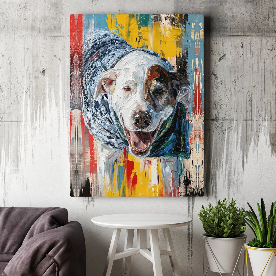Colorful Dog Canvas Wall Art | Abstract Impasto Oil Painting Style | Premium Gallery Wrap Print | Unique Animal Lover Gift & Home Decor