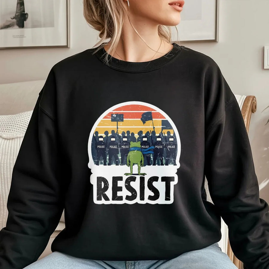 Resist Frog Sweatshirt | Retro Protest Graphic | Premium Cotton Blend | Activist Apparel Gift for Progressives