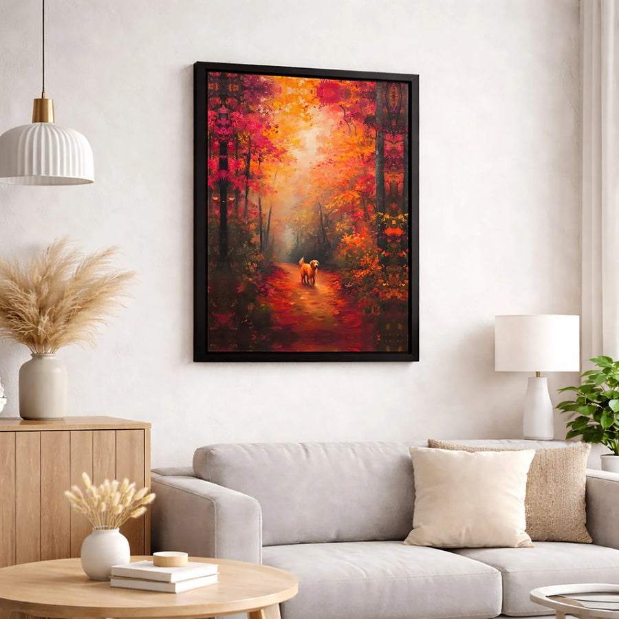 Golden Retriever Canvas Art | Impressionist Autumn Forest Wall Decor | Premium 1.25-Inch Gallery Wrap | Dog Lover Gift for Home Office