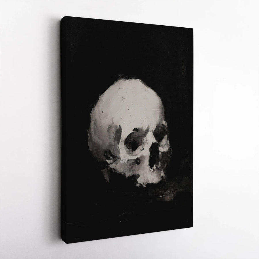 Skull Wall Art Canvas | Gothic Oil Painting Style | Premium 1.25 Inch Gallery Wrap | Moody Home Decor for Modern Aesthetic