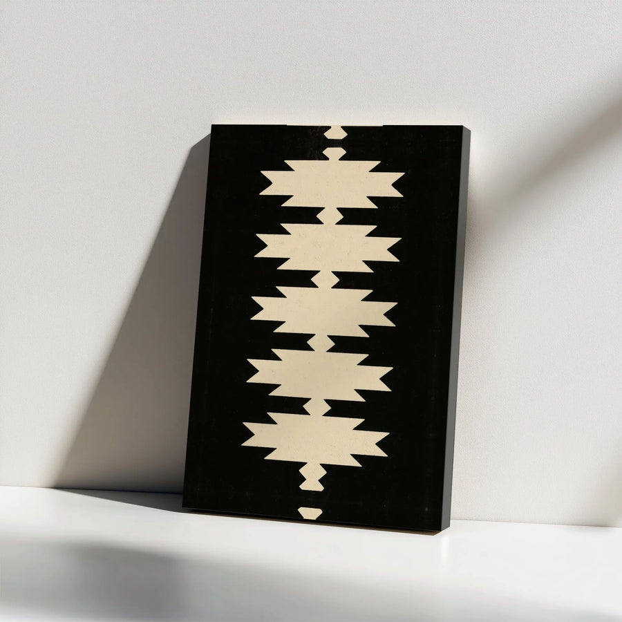 Southwestern Geometric Canvas Art | Minimalist Black And Cream Tribal Print | Premium Gallery Wrap Wall Decor | Boho Living Room Office Gift