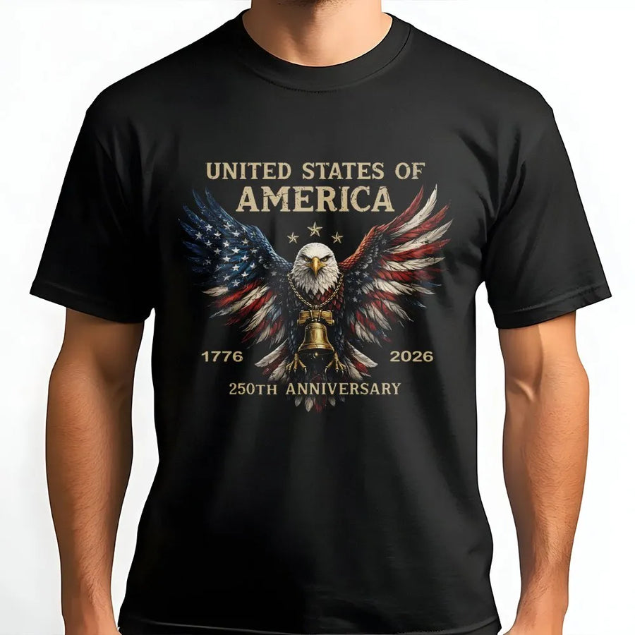 USA 250th Anniversary T-Shirt | Patriotic American Flag Eagle | Premium Cotton Blend | Collector's Semiquincentennial Gift for History Buffs