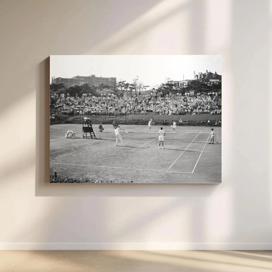 Vintage Tennis Match Canvas Wall Art | Retro Black and White Photo | Premium Gallery Wrapped Print | Collector's Gift for Tennis Player