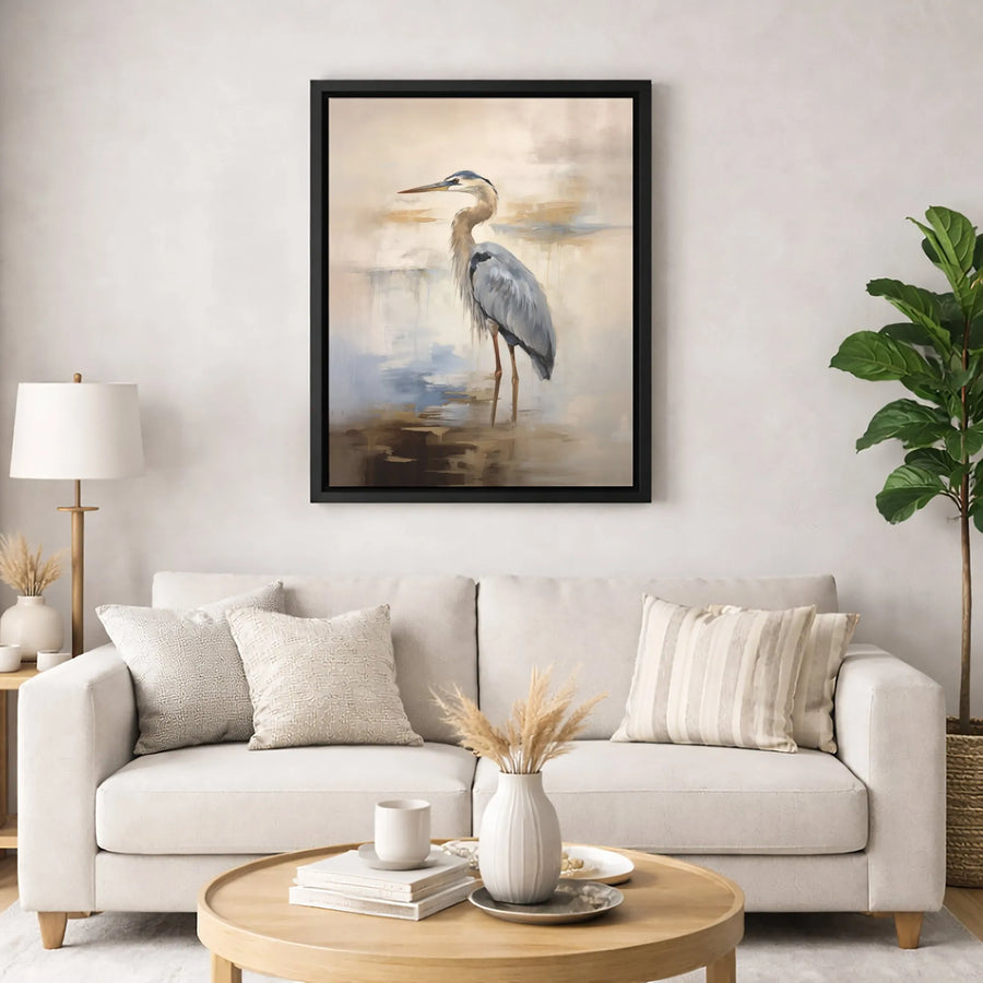 Great Blue Heron Canvas Wall Art | Coastal Bird Watercolor Painting | Premium Gallery Wrap Print | Nature Home Decor Gift for Bird Lovers