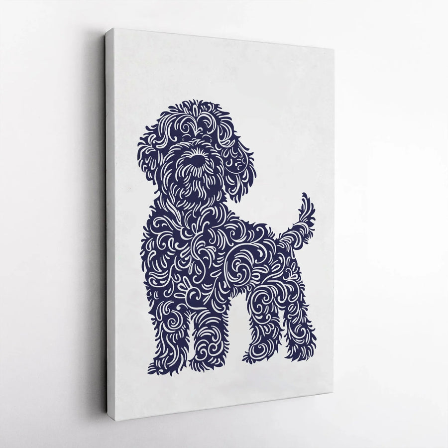 Cockapoo Dog Wall Art | Blue Filigree Silhouette Print | Premium Gallery Canvas | Unique Dog Lover Gift