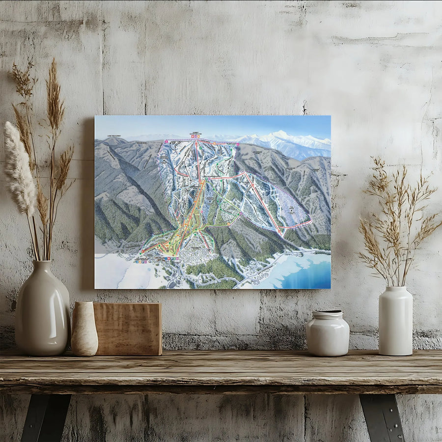 Ski Resort Trail Map Canvas Art | Illustrated Mountain Landscape | Premium 1.25" Gallery Wrap | Winter Sports Wall Decor Gift