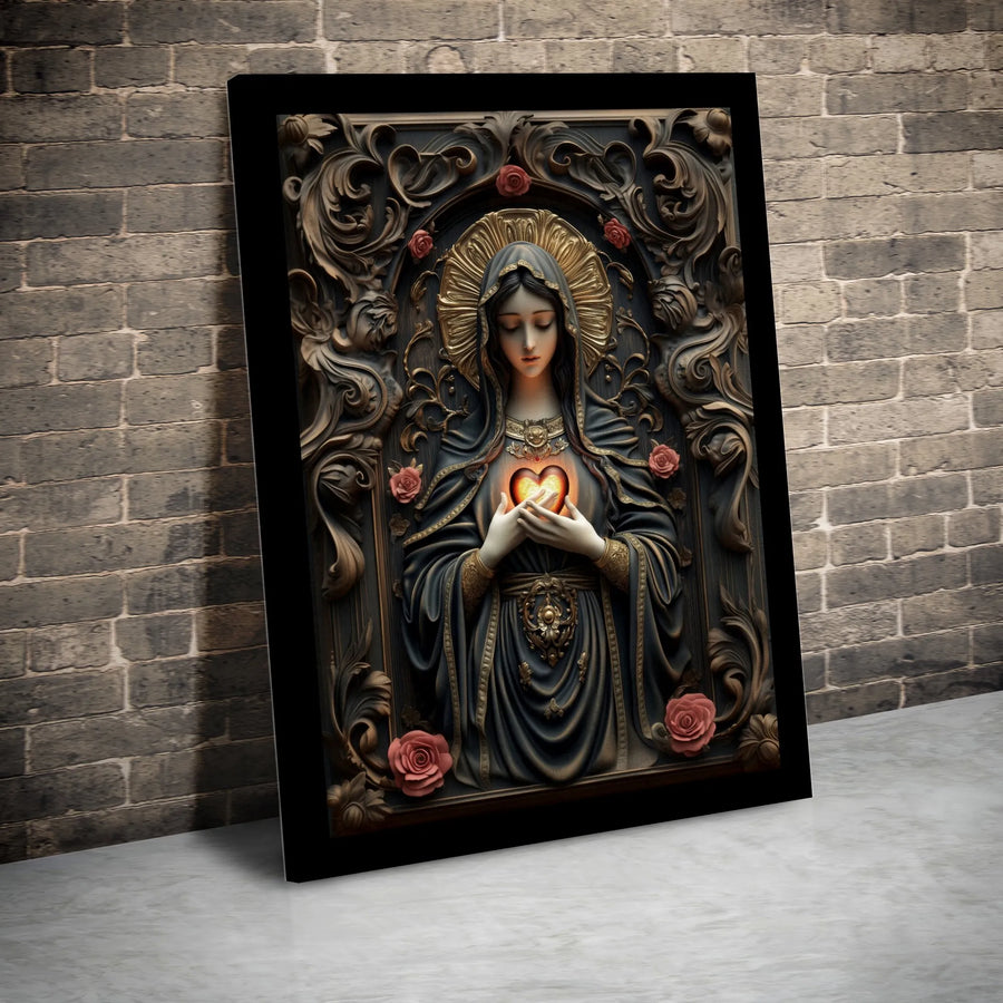 Immaculate Heart of Mary Canvas Wall Art | Ornate Baroque Style Icon | Premium Matte Canvas Print | Catholic Home Decor Gift
