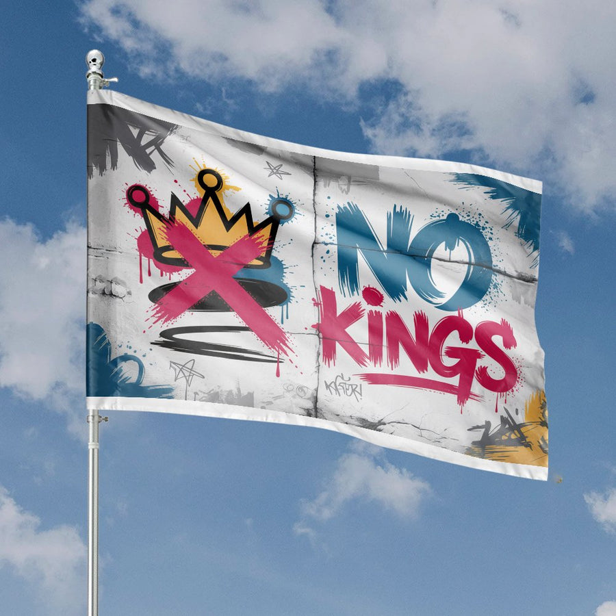 No Kings Graffiti House Flag | Anti-Monarchy Street Art Decor | Premium UV-Resistant Polyester | Protest Banner Gift