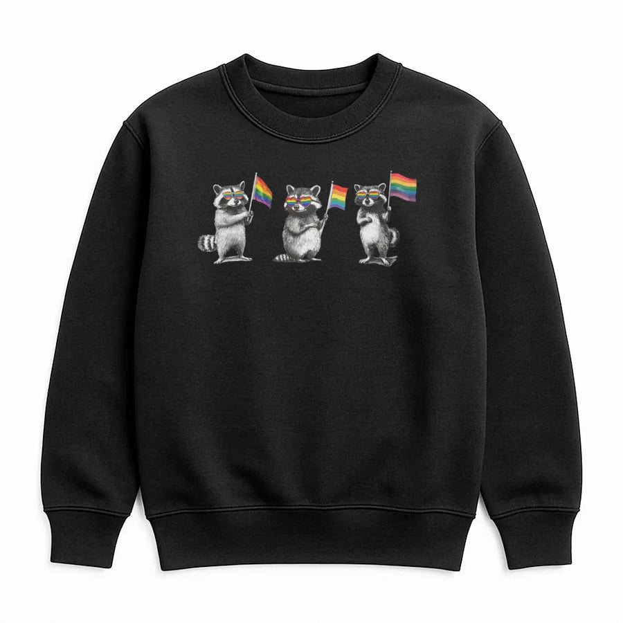 Raccoon Pride Sweatshirt | Vintage LGBT Ally Graphic with Rainbow Flags | Soft Cotton Blend | LGBTQ Queer Pride Gift