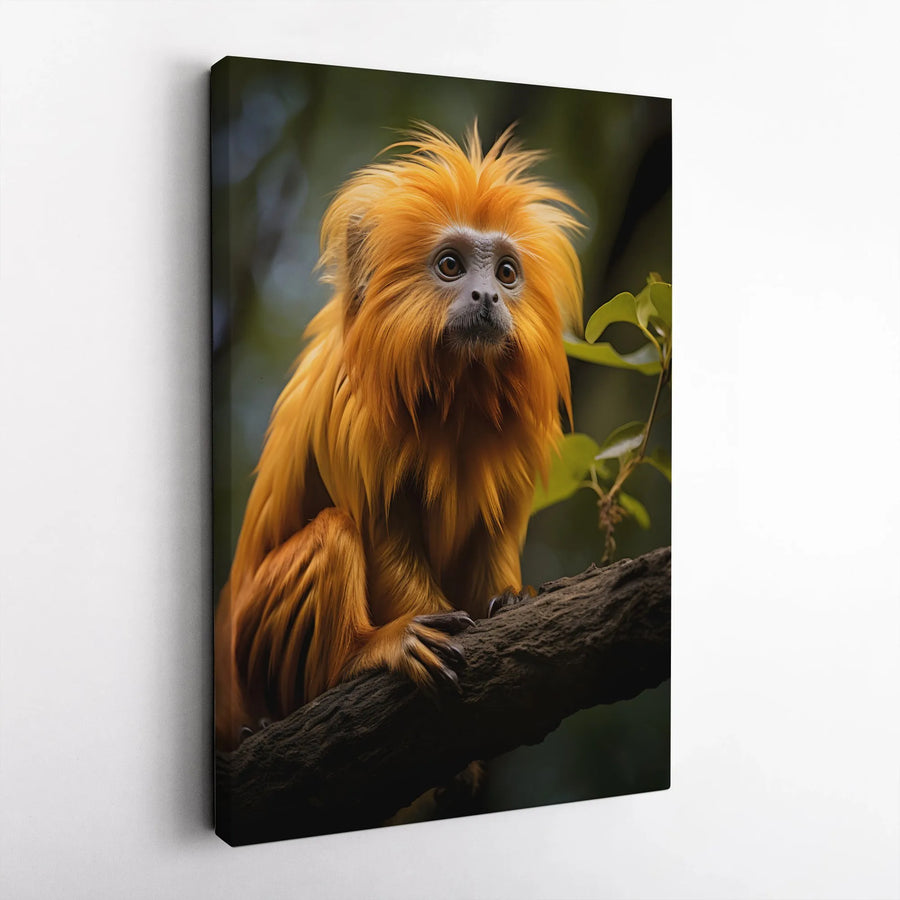 Golden Lion Tamarin Canvas Art | Vibrant Wildlife Portrait | Premium Thick Gallery Wrap Canvas | Jungle Theme Decor Gift for Animal Lovers