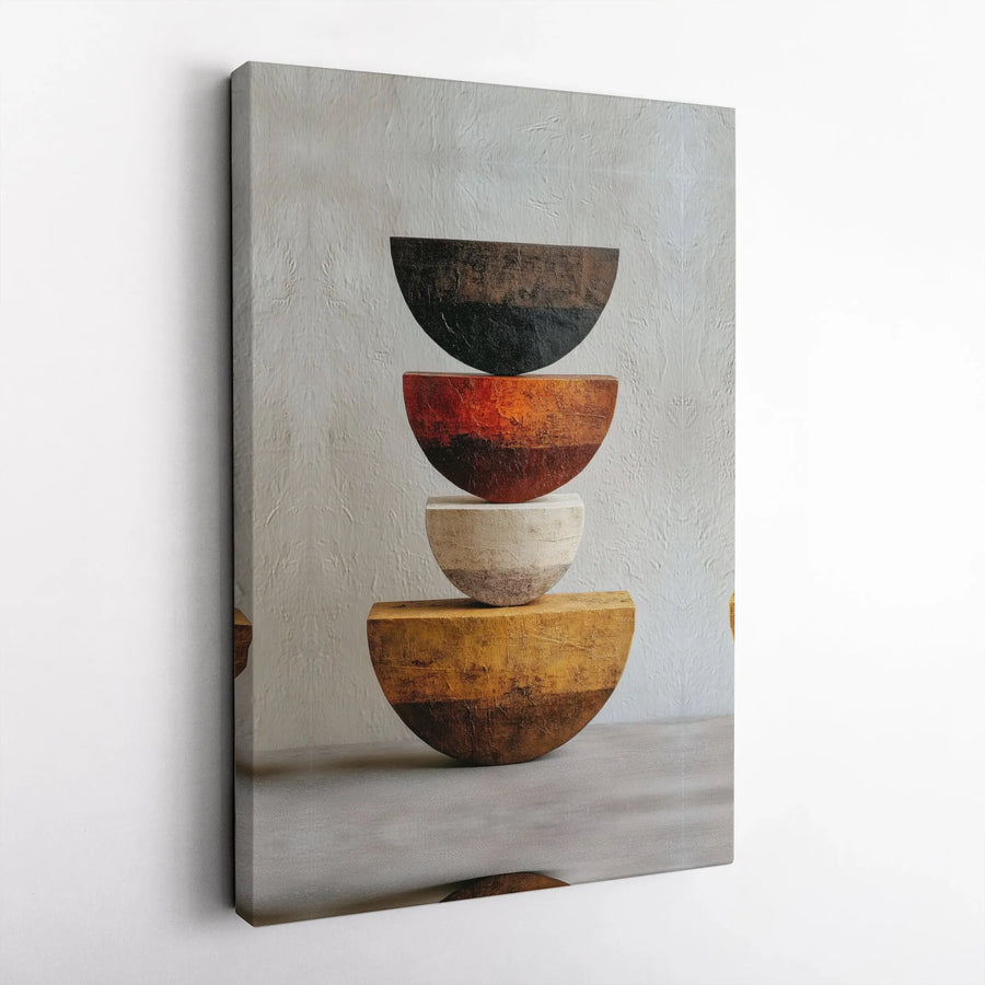 Minimalist Geometric Canvas Print | Textured Earth Tone Bowl Stack Art | Premium Thick Gallery Canvas | Modern Living Room Wall Decor Gift