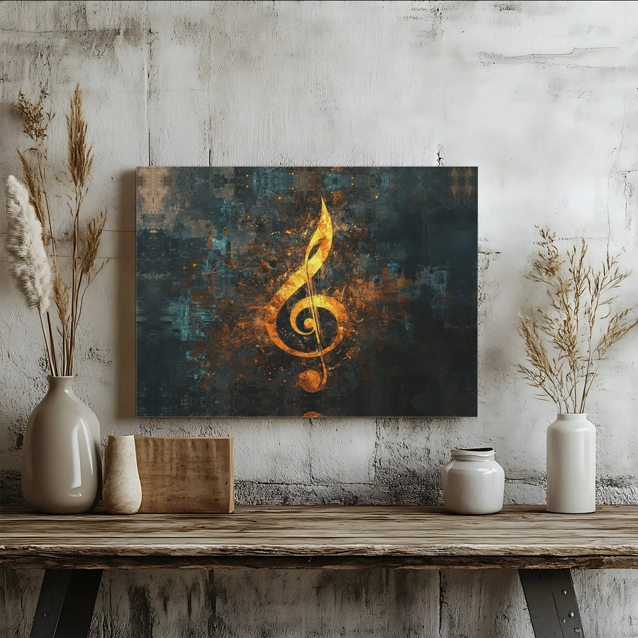 Golden Treble Clef Wall Art | Abstract Music Note Canvas Print | Premium Gallery-Wrapped Decor | Musician Gift for Music Lovers