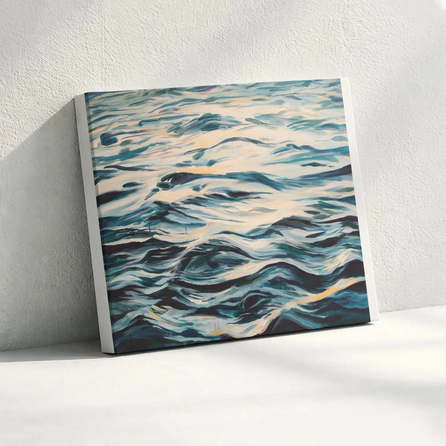Abstract Ocean Waves Canvas Wall Art | Calm Seascape Painting Print | Premium 1.25" Thick Canvas | Modern Coastal Home Decor Gift