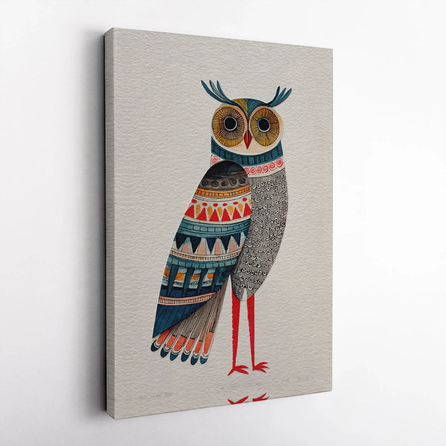 Folk Art Owl Canvas Print | Colorful Nordic Pattern Illustration | Premium Textured Canvas | Bohemian Nursery Wall Decor Gift
