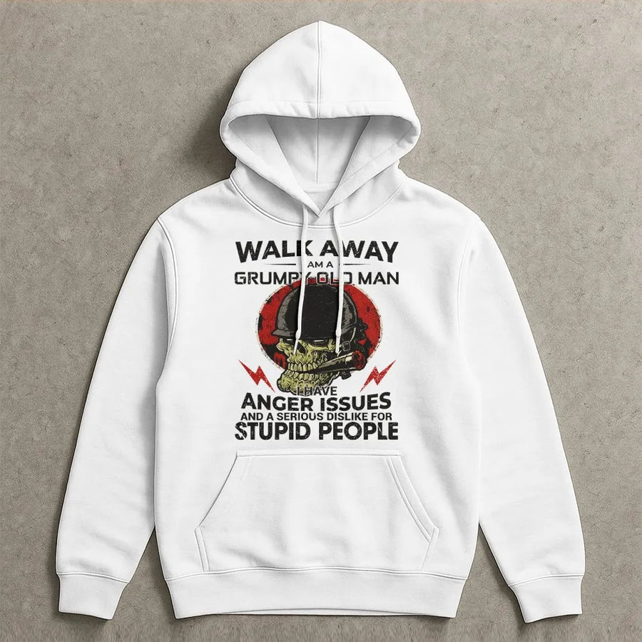 Grumpy Old Man Hoodie | Funny Skull Veteran Graphic Sweatshirt | Premium Cotton Blend | Sarcastic Novelty Gift for Dad or Grandpa