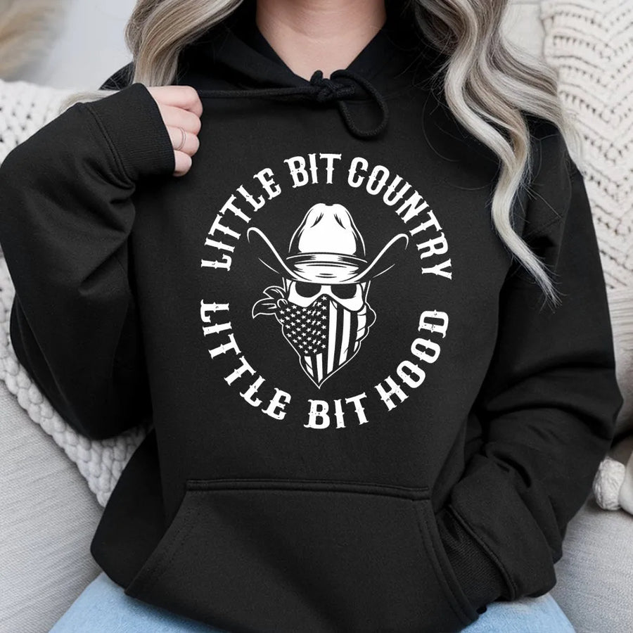 Little Bit Country Little Bit Hood Hoodie | Western Skull Graphic Print | Premium Soft Cotton Blend | Unisex Country Music Gift for Cowgirls and Cowboys