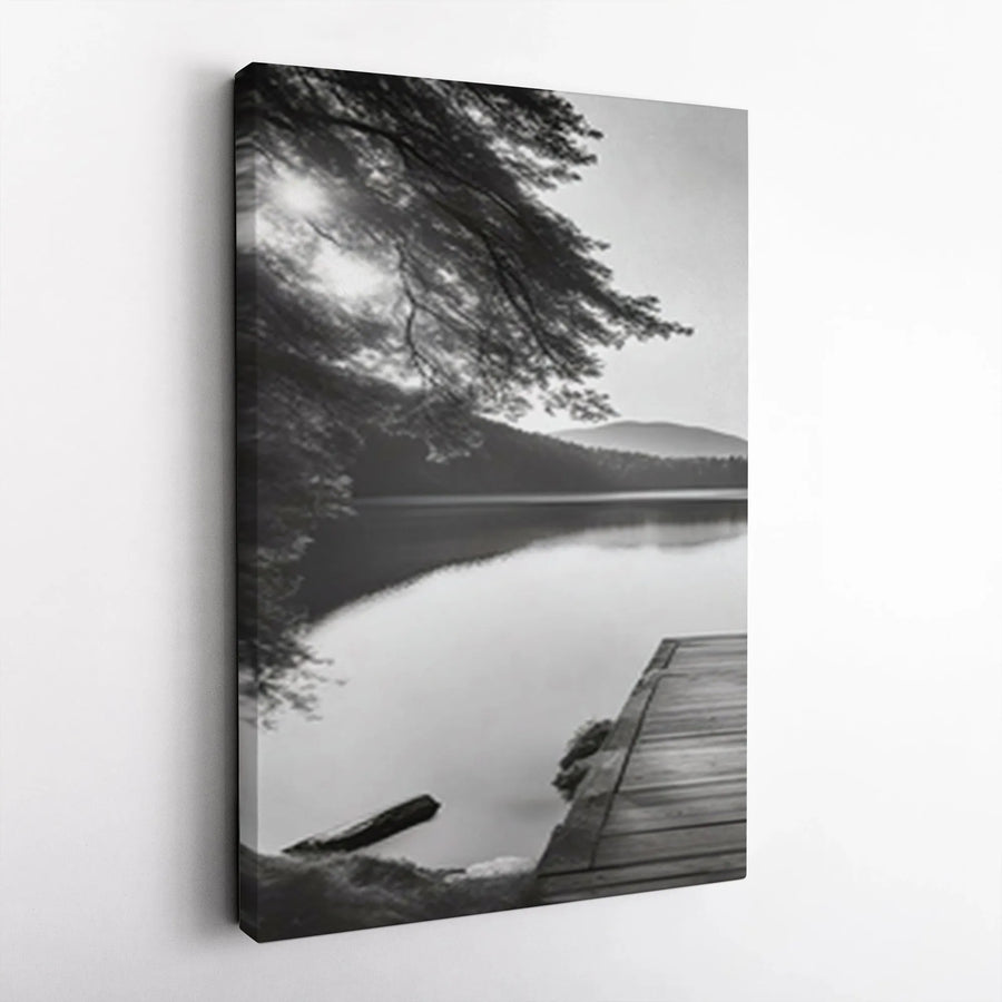 Black and White Lake Canvas Print | Moody Landscape Photography | Premium Gallery Wall Art | Serene Cabin Decor & Nature Lover Gift