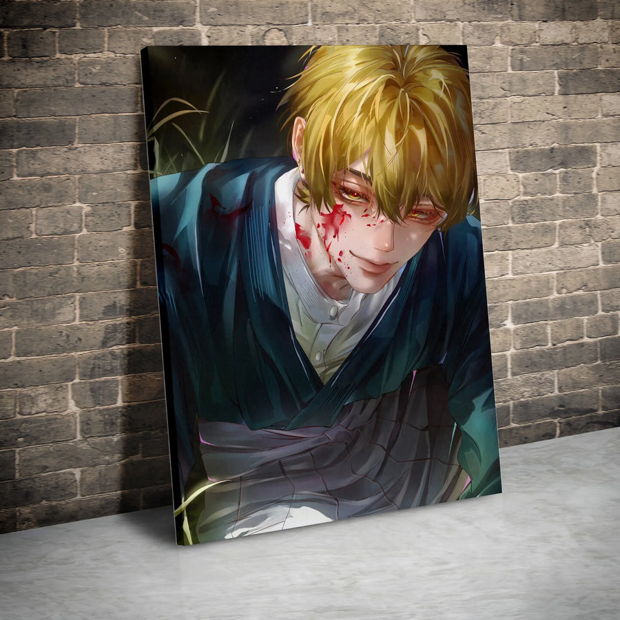 Anime Boy Canvas Wall Art | Dark Aesthetic Blonde Character with Blood Splatter | Gallery Quality 1.25 Inch Profile | Gift for Otaku and Manga Fans