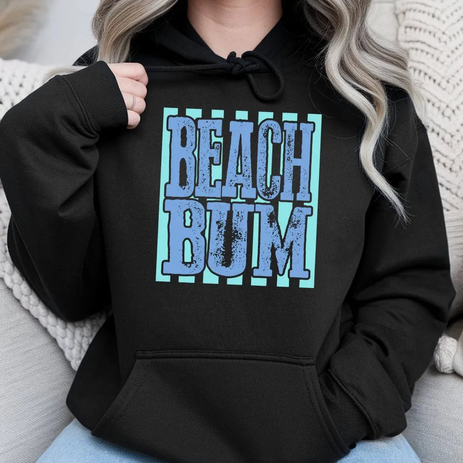 Beach Bum Hoodie | Retro Summer Vibes Graphic Sweatshirt | Soft Cotton-Blend Pullover | Gift for Beach Lover
