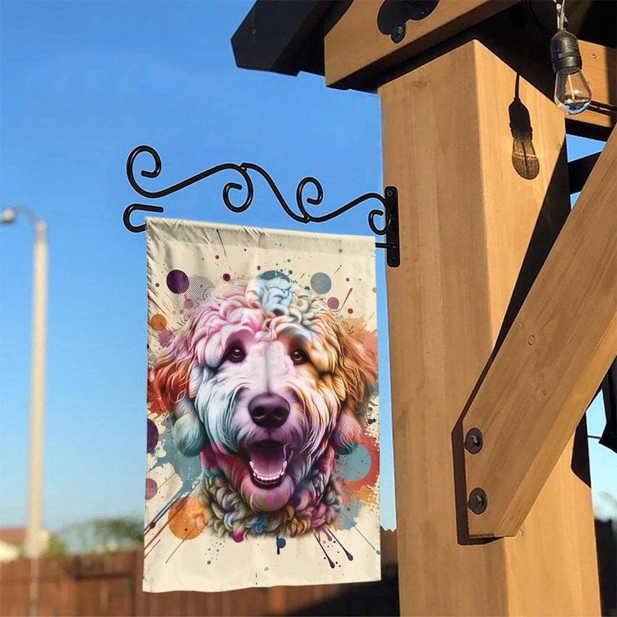 Goldendoodle Garden Flag | Watercolor Dog Portrait Outdoor Decor | Weather-Resistant Polyester | Premium Gift for Dog Lovers