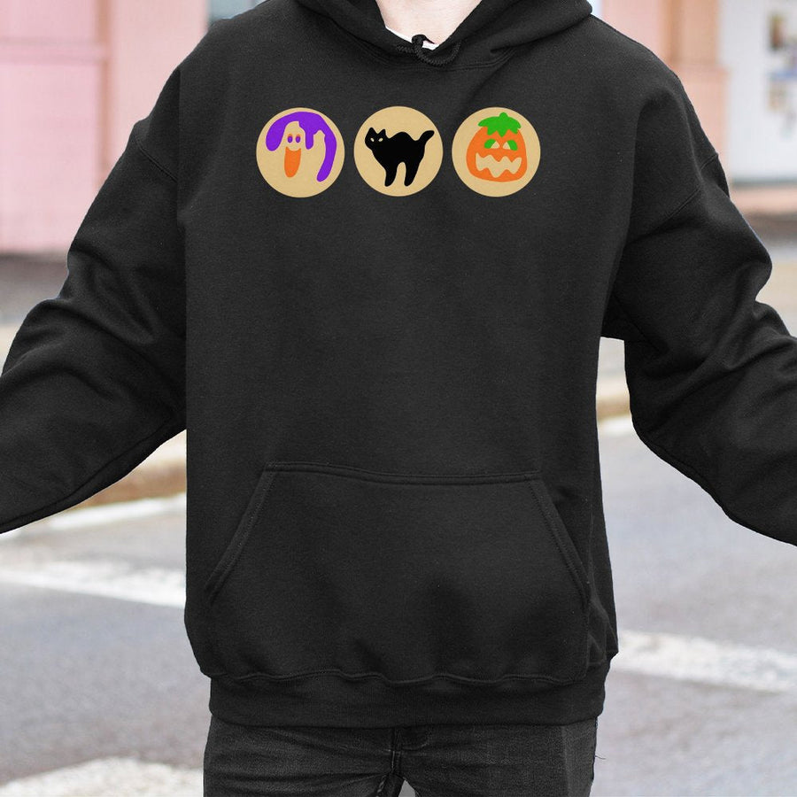 Halloween Cookie Hoodie | Ghost Cat Pumpkin Graphic | Premium Cotton Blend | Spooky Season Gift For Women And Men