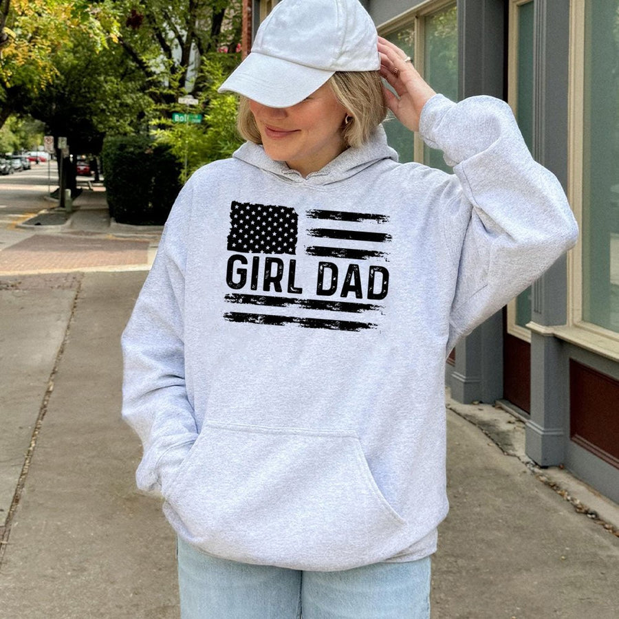 Girl Dad Hoodie | Distressed USA Flag Graphic | Premium Cotton Blend | Patriotic Father's Day 2026 Gift for Him