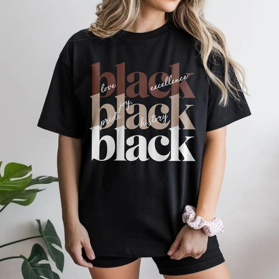 Black History Month T-Shirt | Love Pride Joy Excellence History Graphic | Premium Cotton Unisex Tee | Empowering Cultural Heritage Gift for Her and Him