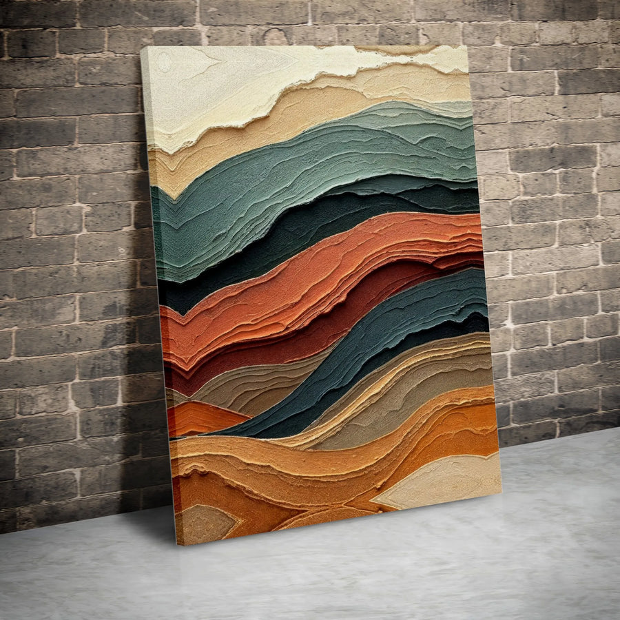 Abstract Landscape Wall Art | Textured Earth Tone Wavy Layers Canvas Print | Premium Gallery Wrap Decor | Modern Minimalist Home Office Gift