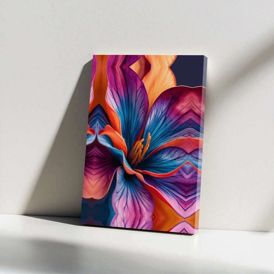 Abstract Floral Art Vertical Canvas | Vibrant Kaleidoscope Flower Bloom Print | Premium 1.25 Inch Gallery Wrapped Frameless Wall Art | Modern Colorful Botanical Decor Gift for Living Room
