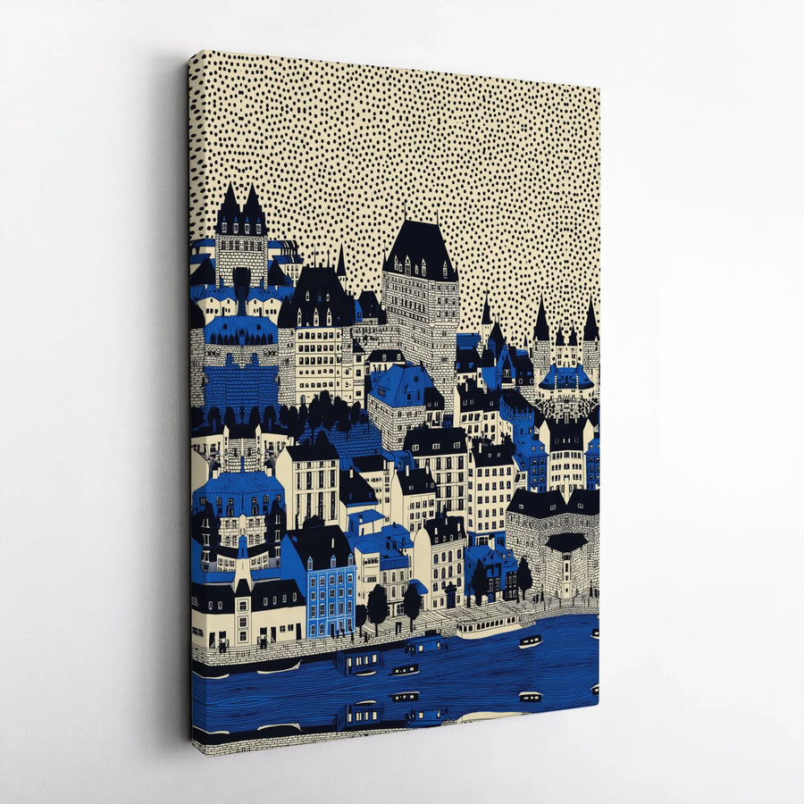 Quebec City Canvas Wall Art | Stylized Graphic Cityscape Print | Premium Gallery Wrapped Canvas | Canada Travel Souvenir Gift for Home Decor